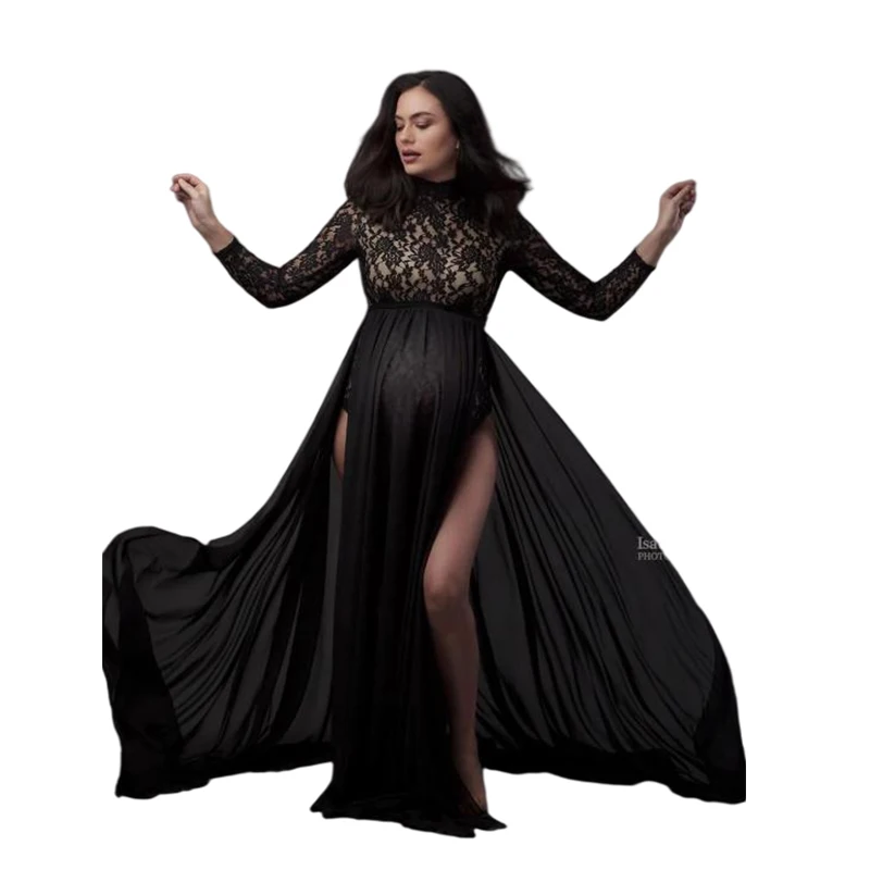 

Эластичное кружевное боди для беременных женщин платье для фотосъемки реквизит для фотосъемки беременности боди с разрезом по бокам плать...