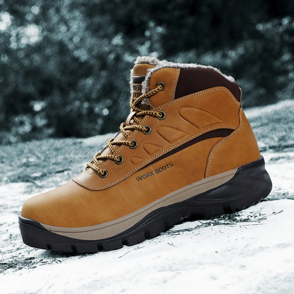 

Мужские кожаные ботинки на шнуровке, черные Нескользящие ботинки до щиколотки, теплая рабочая обувь для улицы, спортивная обувь для зимы, 2019