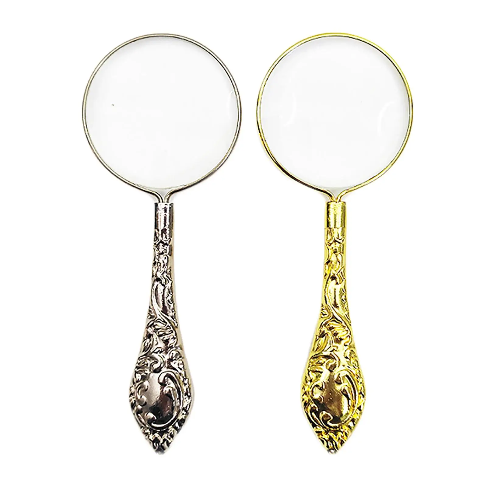 

2 Pieces Magnifier Handle 5x Retro for Coins Map European Delicate Pattern