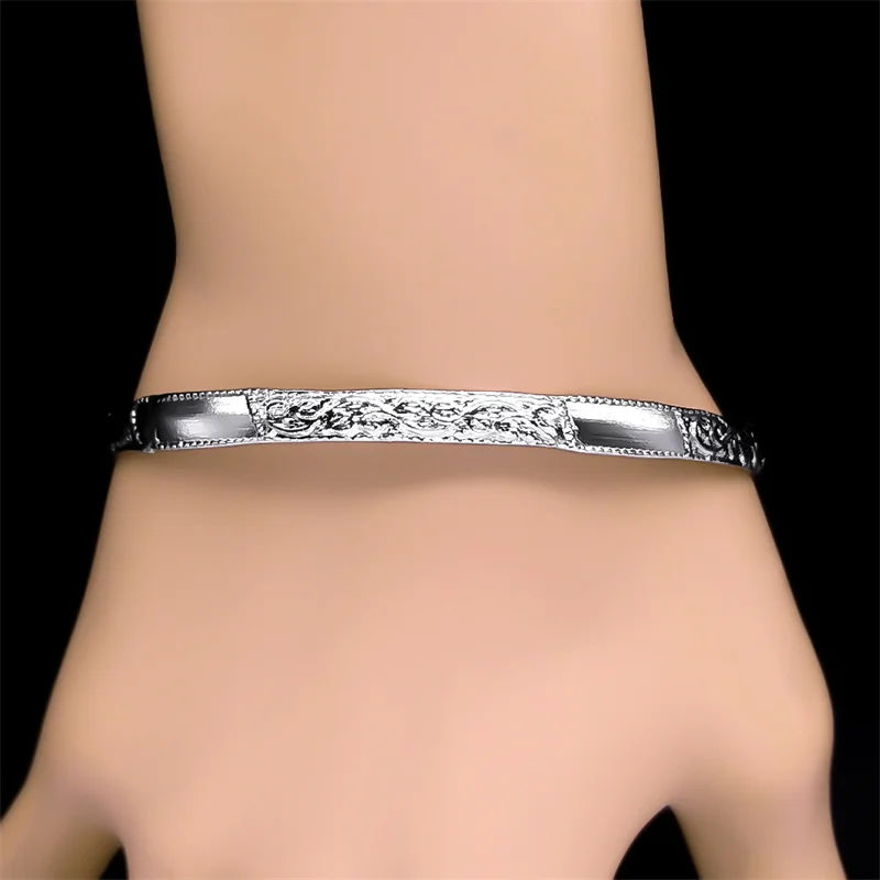 Минималистичный браслет из нержавеющей стали с резьбой для женщин и мужчин