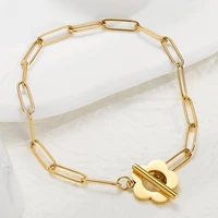 flower toggle bracelet stainless steel bracelet for women gold color metal flower toggle clasp bracelet link chain bracelets