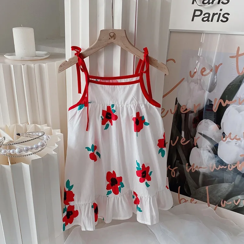

Toddler Girls Floral Dress Summer Sleeveless Suspender Flower Girl Dresses Children Cute Holiday Party Dresses Baby Clothes