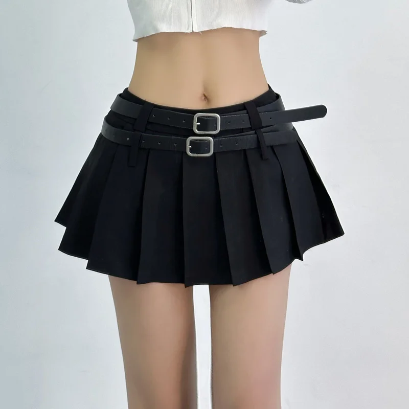 

Женская мини-юбка с заниженной талией, плиссированная мини-юбка с двойным поясом, лето 2023