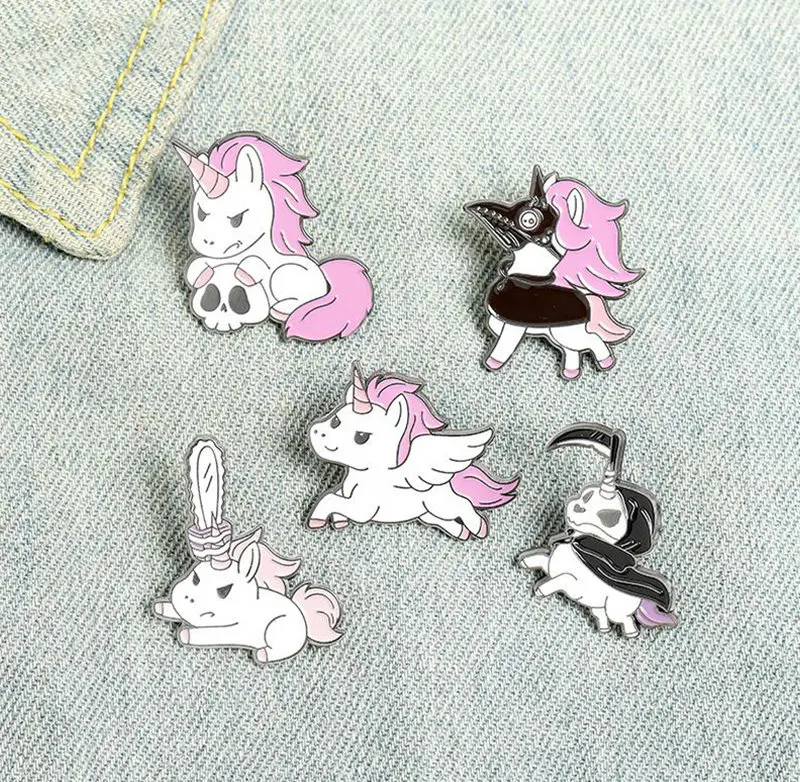 Эмалированная булавка с волшебным животным на заказ крылья лошади череп