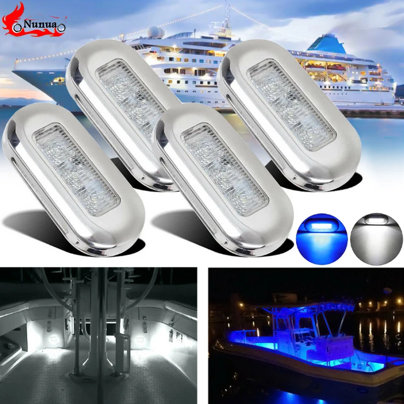 

4Pcs 3 LED Oblong Courtesy Navigation Light Signal Warning Lamp 12V For Marine Yacht Truck Trailer Van Starboard Port Side Light