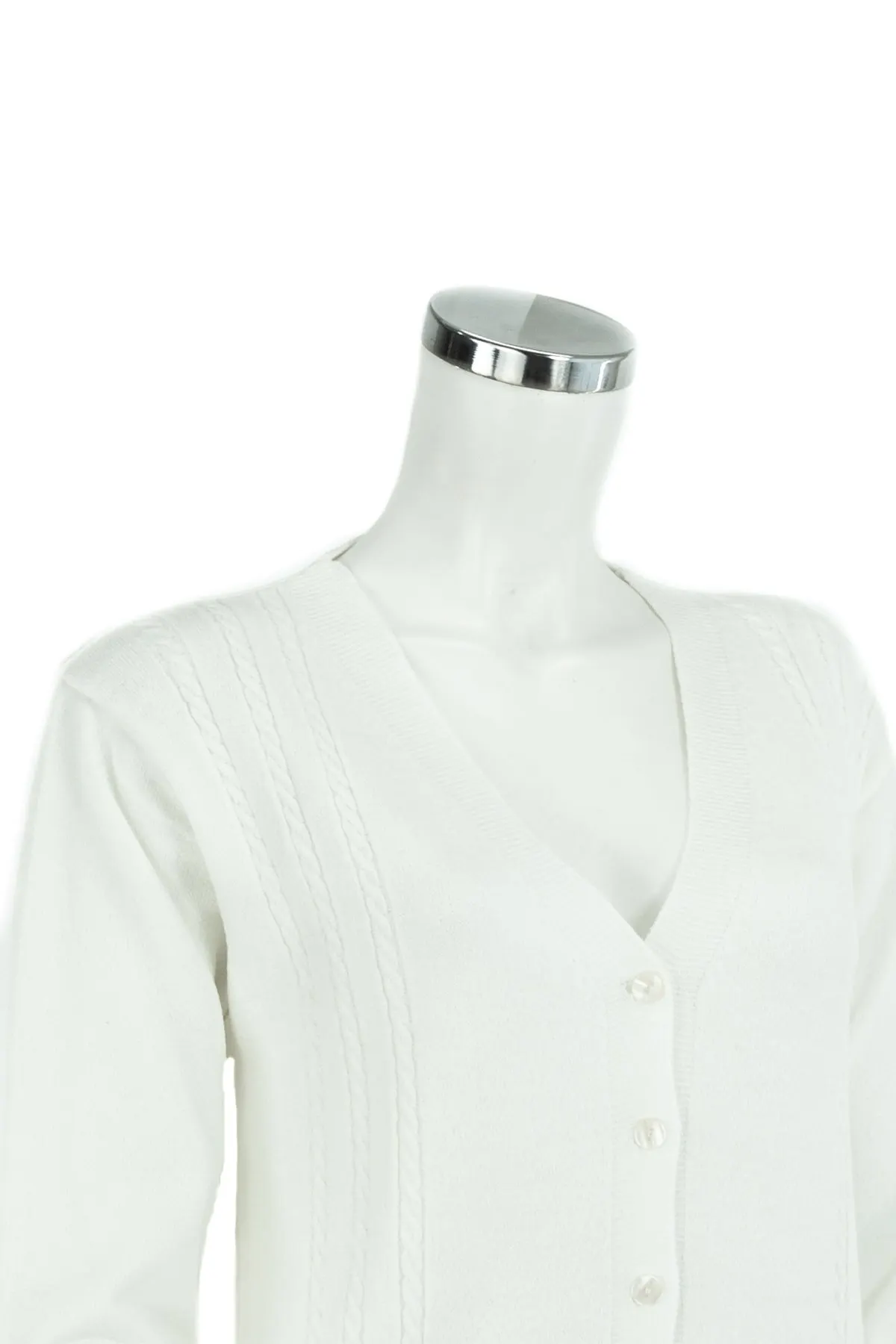 

Women's Cardigan White Winter Patterned Buttoned Pocket Regular Cut Lycra Snowdrop Fabric Short Sweaters