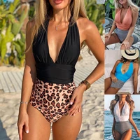 new leopard print one piece swimsuit womens backless sexy color matching belly bandage bikini beach advanced tight swimsuit