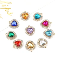 10 pcs diy jewelry accessories alloy diamond inlaid heart shaped color transparent necklace bracelet pendant peach heart