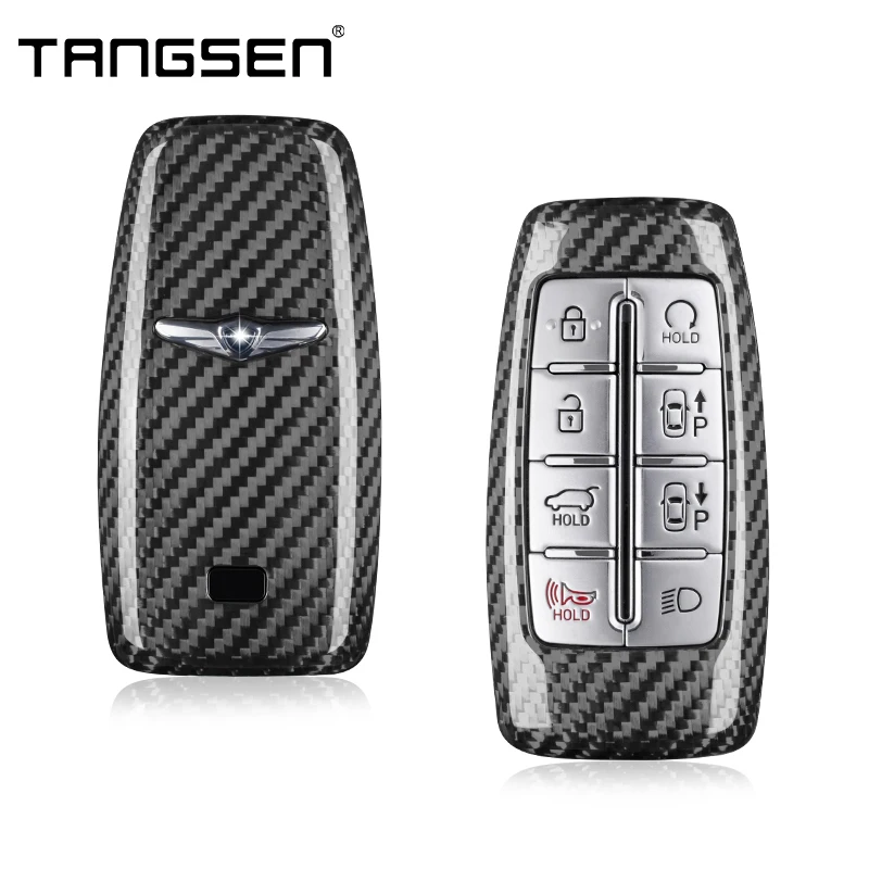 

Чехол для автомобильного ключа из углеродного волокна, совместимый с Genesis G70 G80 G90 GV70 GV80 GV90, умный удаленный корпус для автомобиля