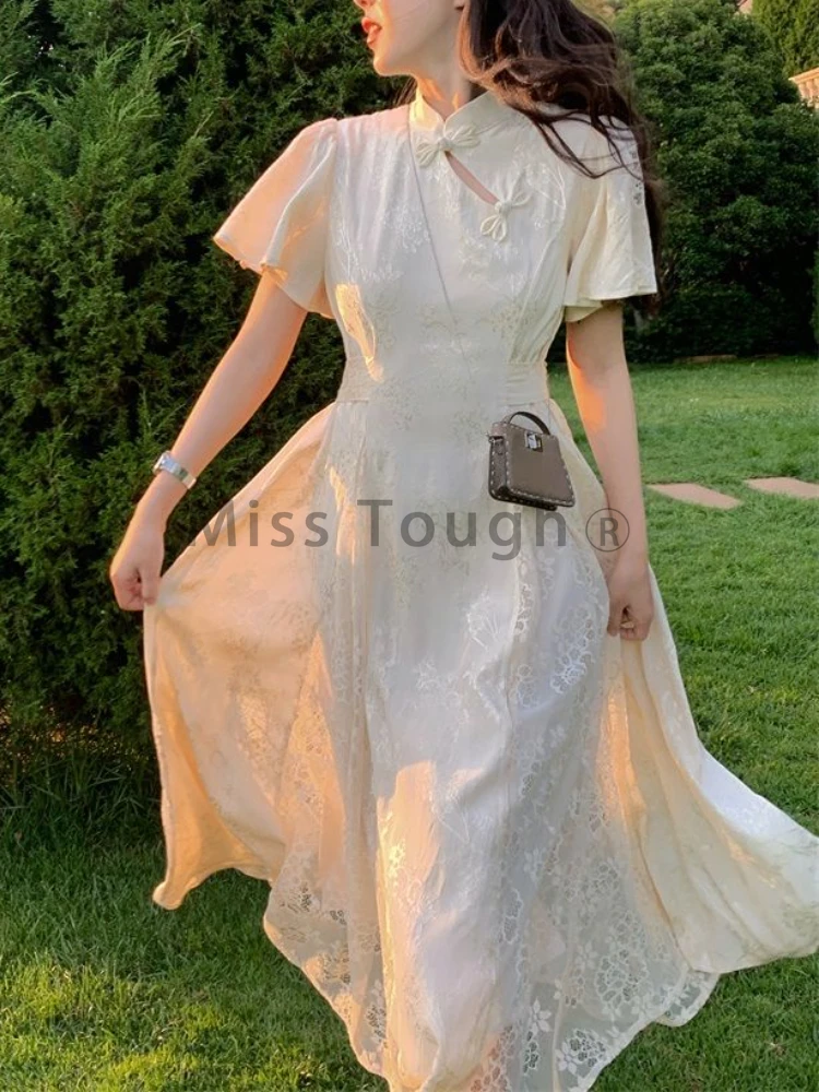 

Summer Vintage One Piece Dress Women Patchwork Retro Party Midi Dress Female Casual Korean Fashion Fairy Dresigner Dress 2022