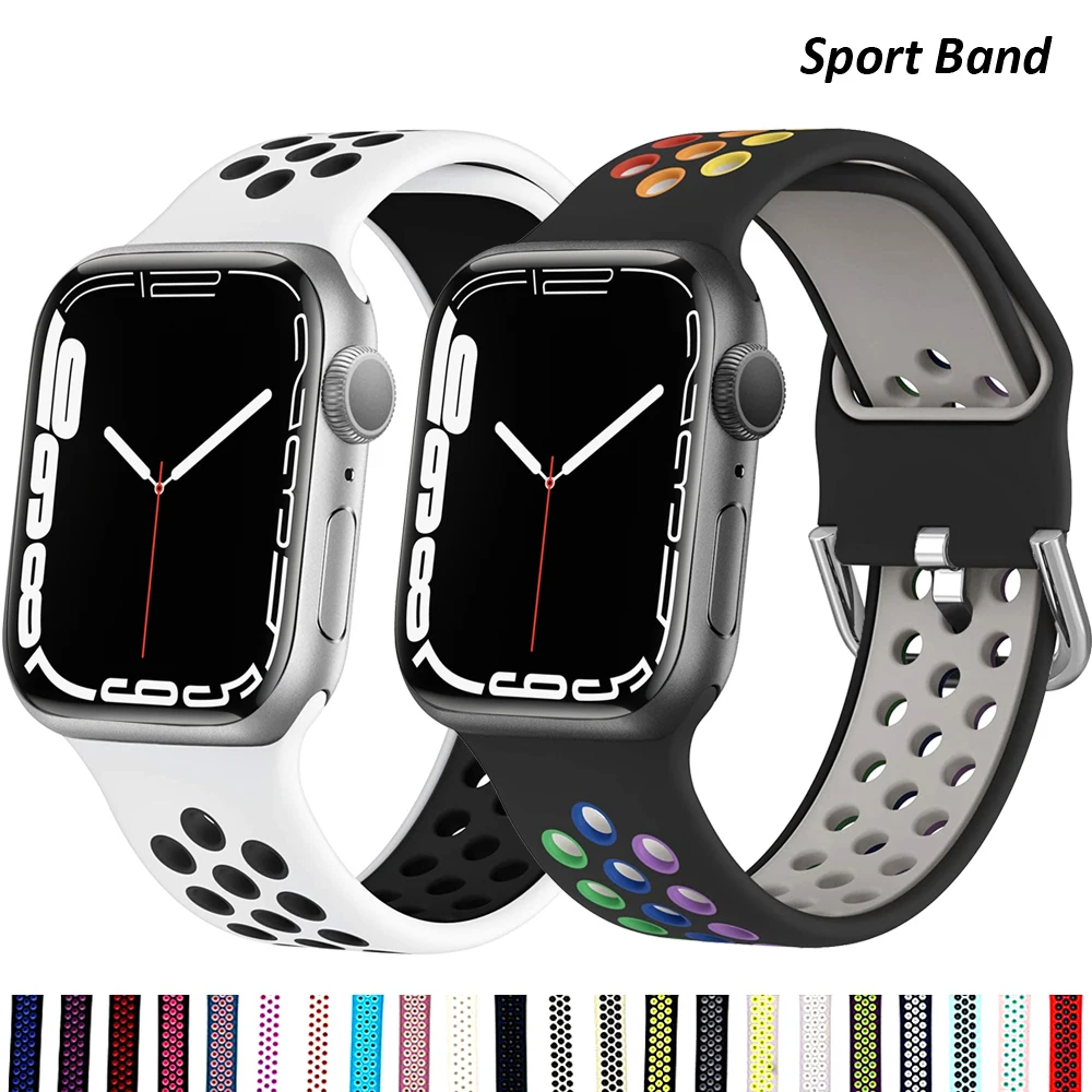 

Ремешок силиконовый для Apple Watch band 44 мм 40 мм 45 мм/41 мм 38 мм 42 мм, мягкий воздухопроницаемый браслет для часов iWatch series 3 4 5 se 6 7