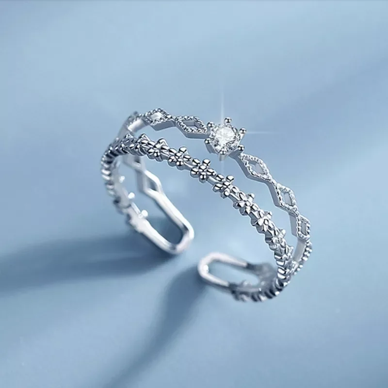 

New in Minimalist Opening Rings For Women Double Layer Moon Stars Cross Zircon Adjustable Finger Ring Girl Personality Jewelry e