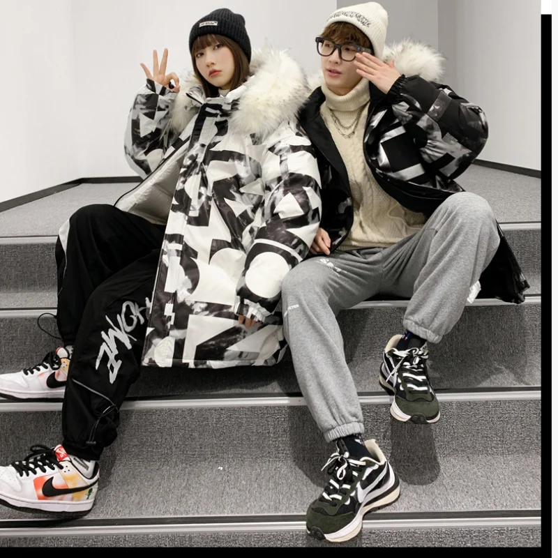 Oversized 2021 Men's Wear, Down Jacket Matching Style, Extended Heavy Men's Hooded Coat, Loose Warm Winter Clown Down Jacket,