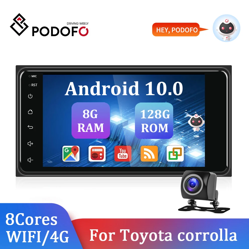 Podofo 2 Din Android 10 8G + 128G Carplay Автомобильный мультимедийный радио плеер 7 &quotдля Toyota VIOS