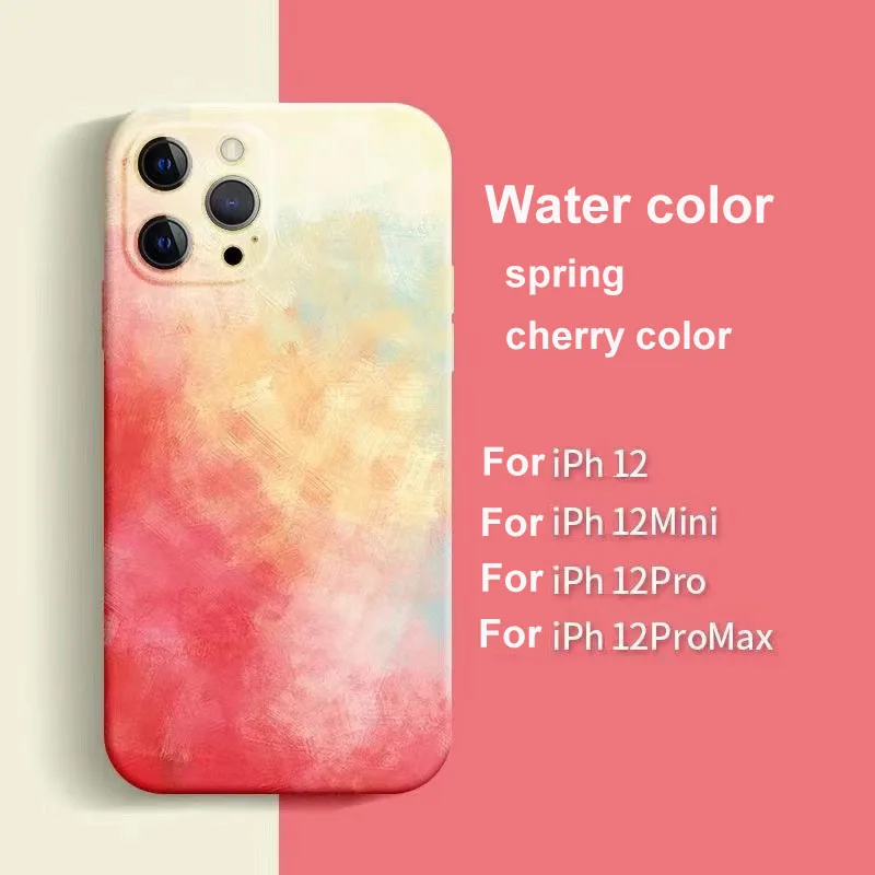 10PCS Watercolor Liquid Silicone Ultra-thin Phone Case For iPh 11 12  Pro Max XS max XR X Camera Protection Cover free shipping