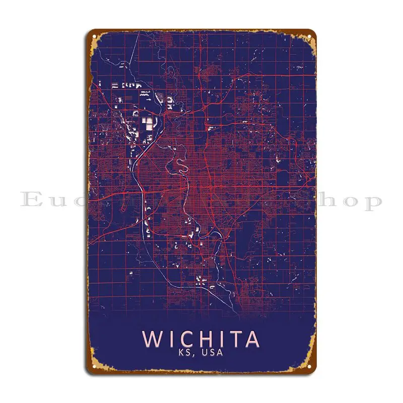 

Wichita KS USA City Map Metal Plaque Poster Printing Garage Plaques Wall Decor Designs Bar Tin Sign Poster