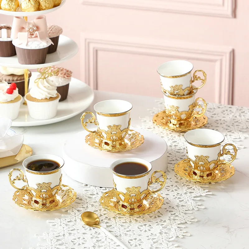 

European-style Gold-rimmed Cup And Saucer Set Two Cups And Two Saucers Electroplating Coffee Cup Set Gift Box