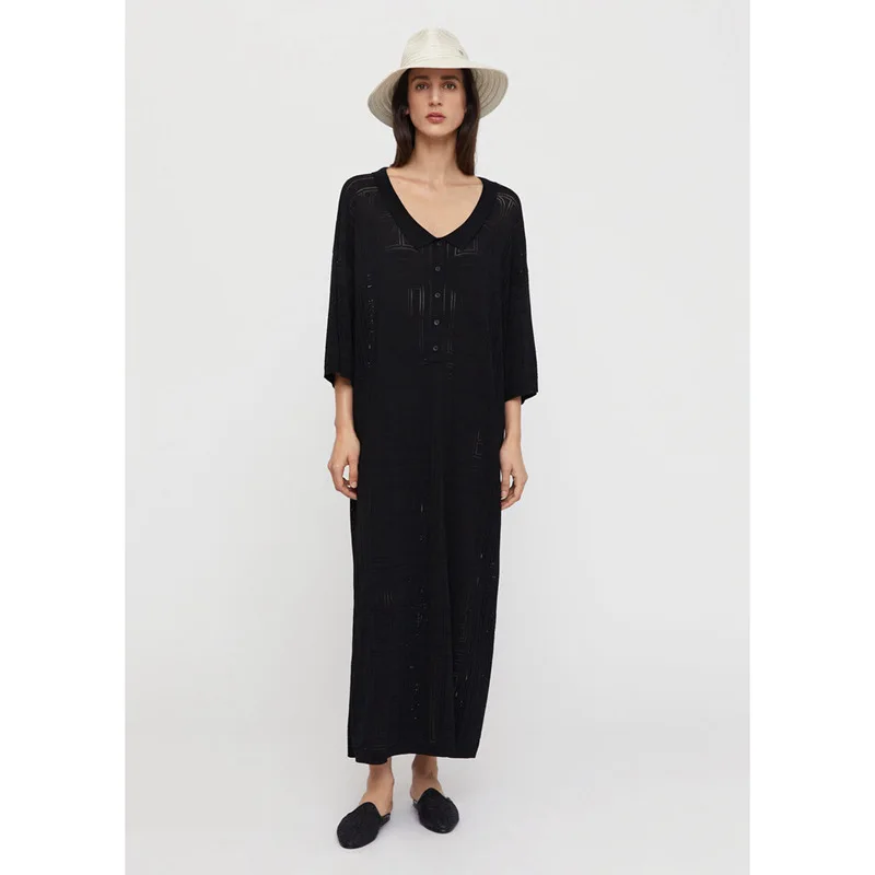 

Totem* Women's Knitted Dress Loose Fitting Casual Turn-down Collar Short Sleeves Cut-out Mid-length Skirt Bodycon Dress Dresses