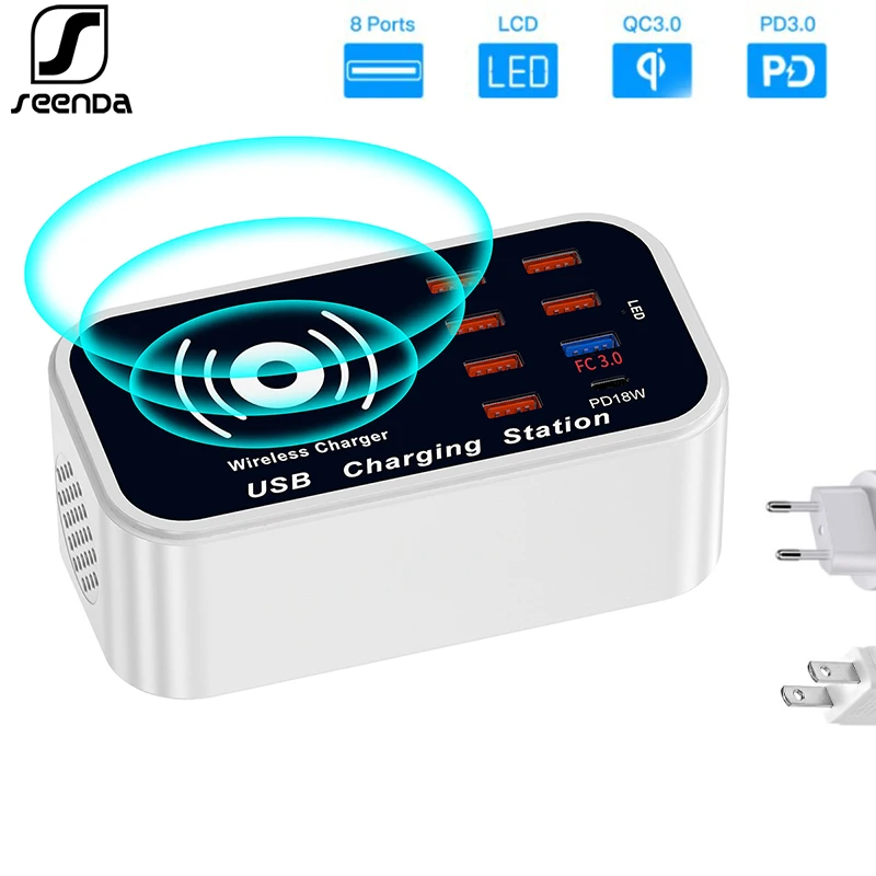 

SeenDa 8 Ports USB Charging Fast Charging Wireless Charger Station Portable Wireless Charger Universal Charger Base