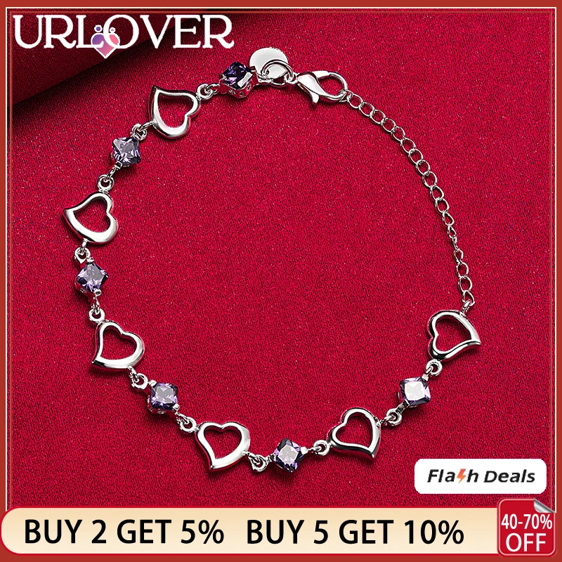 

925 Stamp Silver Color Purple AAA Zircon Heart Bracelets For Women Fashion Jewelry Banquet Wedding Birthday Party Accessories