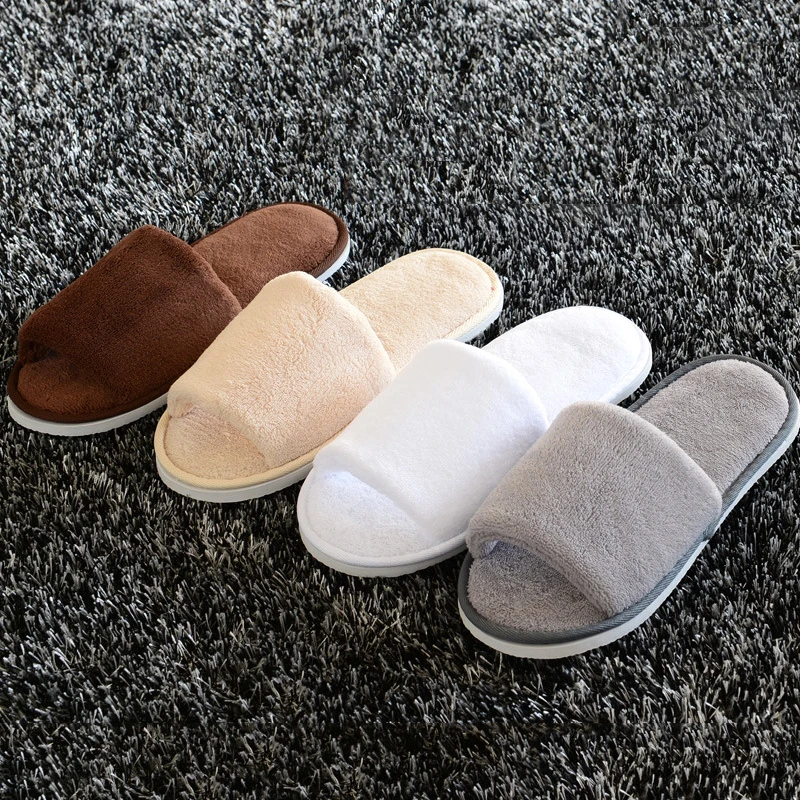 

Solid Color Coral Fleece Slippers Soft Non-disposable Home Hospitality Slippers Party Gifts For Wedding Guests Slippers