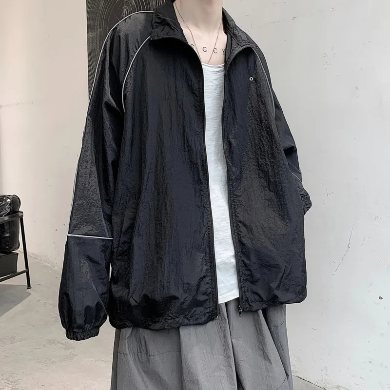 Куртка мужская Тонкая Светоотражающая модная однотонная Повседневная Уличная