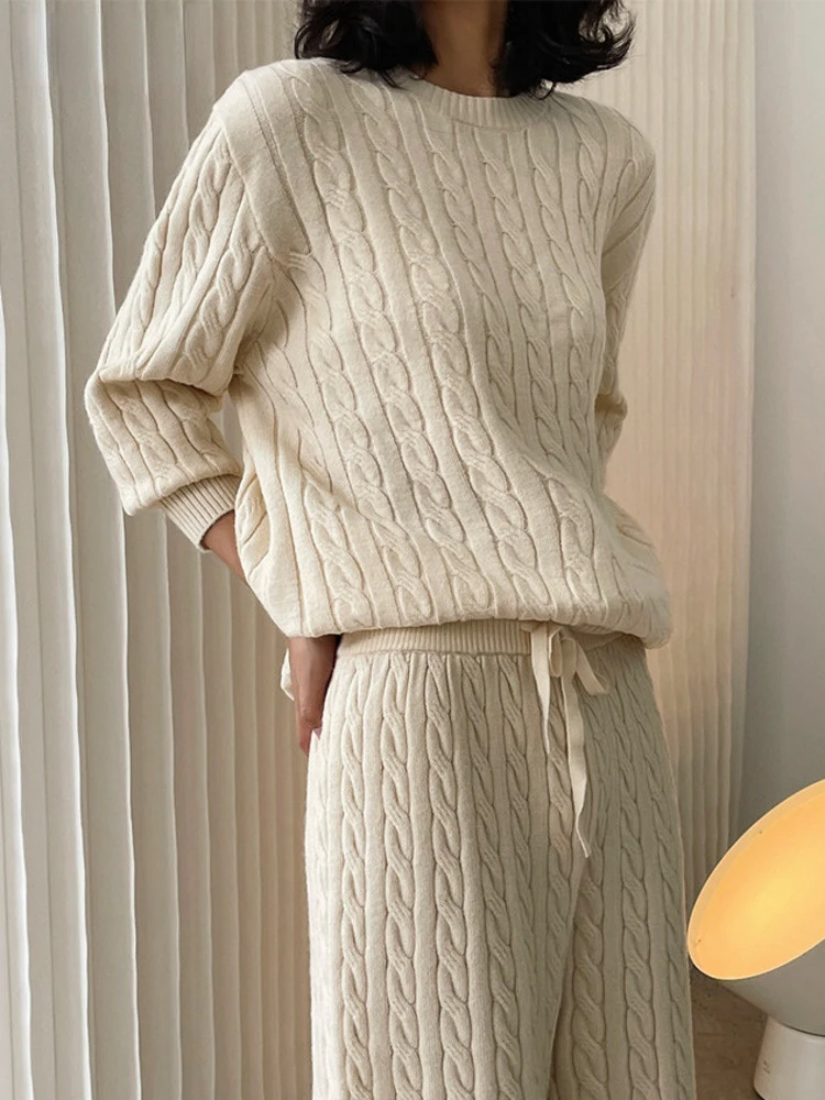 

Hemp Pattern Sweaters Set Women Kniited Long Sleeve Loose Wild O-neck Thickened Tops Korea Knitwear 2022 Autumn Winter Tide