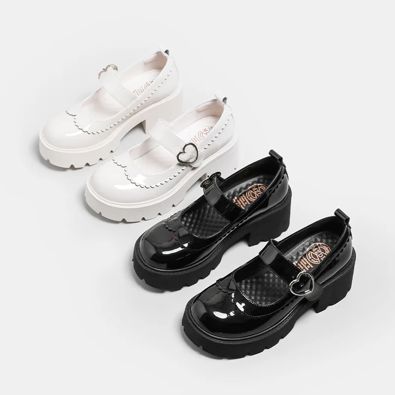 2023 Vintage Designer Women Mary Jane Shoes White Platform Thick Heel Pumps Lolita Girls Uniform Leather Shoes Women Moccasins