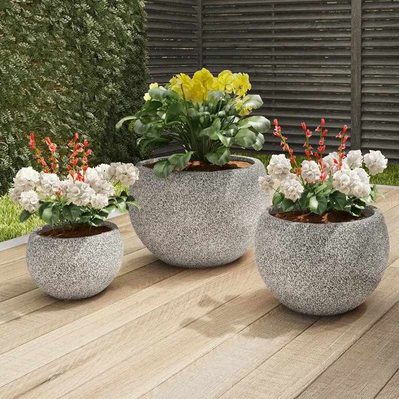 

Round Gray Clay Plant Planter with Weather-Resistant (3 Pieces)