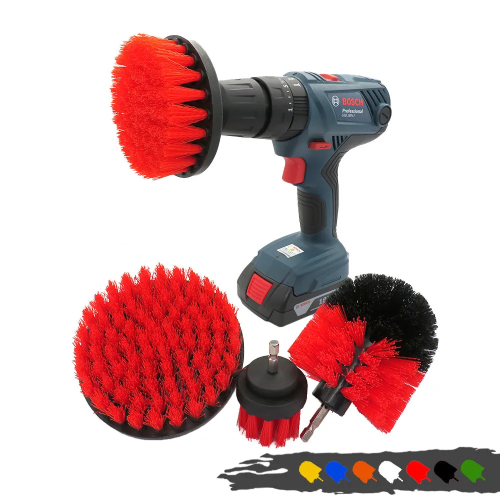 

2/3.5/4/5'' Red Electric Cleaning Brush Automobile Rim Brush Car Polisher Bathroom Cleaning Kit with Kitchen Cleaning Tools