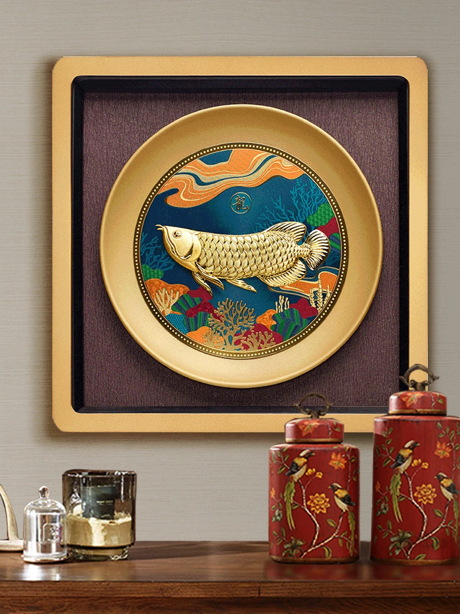 

Gold Arowana Ornaments Lucky Gold Foil Painting Moving into the New House Moving Living Room Office Company Opening Gift