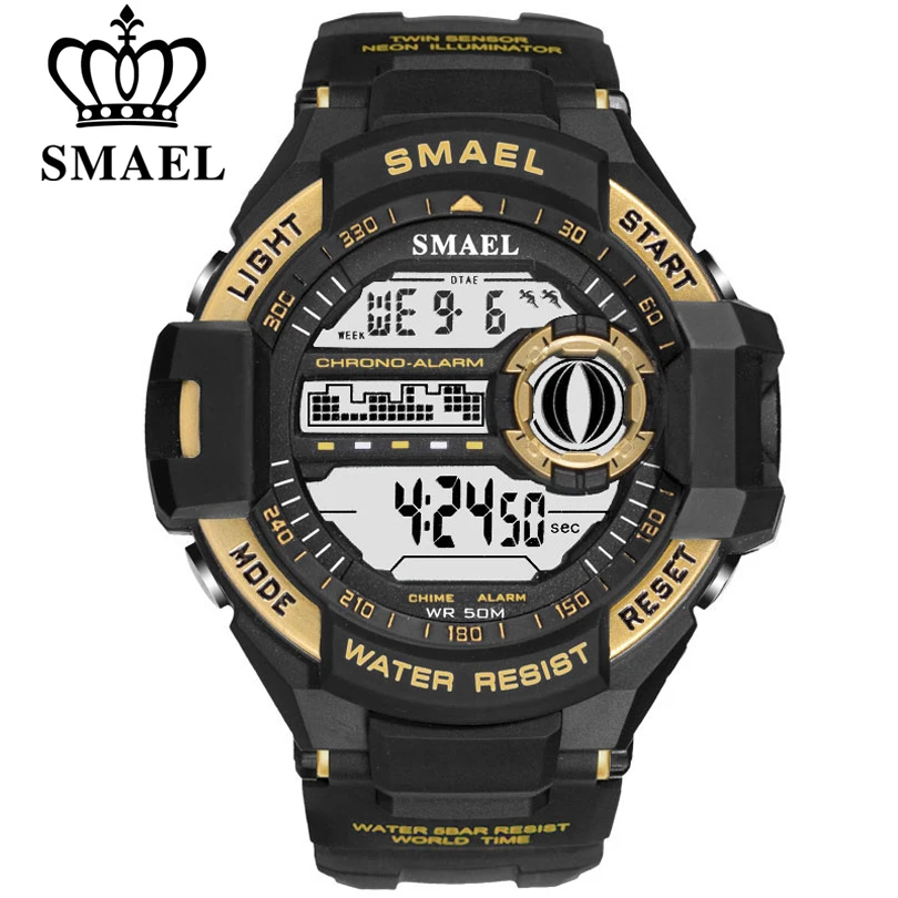 

SMAEL Men PU Sport Watch Hot Top Brand Mens Digital Watches for Men's Waterproof Military Electronic Wristwatch Male Clock Reloj