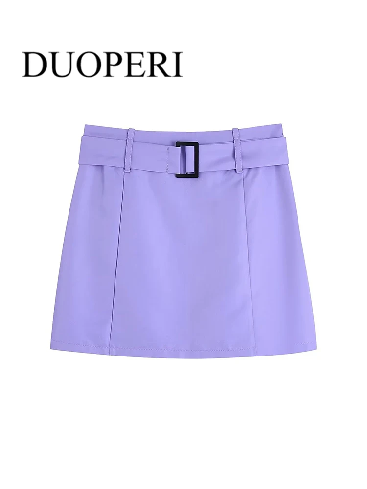 

DUOPERI Women Fashion Skirt With Belt Vintage Back ZipperHigh Waist Female Mujer Outfits