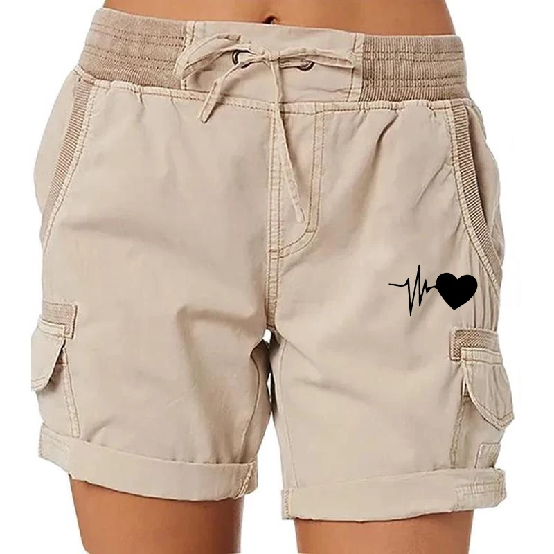 Fashion Women Casual Shorts Printed Summer Drawstring Elastic Waist Shorts with Pockets Beach Shorts Thin Plus Size Shorts