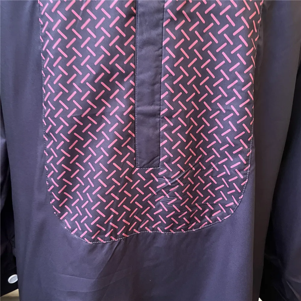 Muslim Men's Fashion Loose Dashiki Tops Stitching Printed African Mid-length Mens Casual Black T-shirt 2022 Fashion Men Clothing