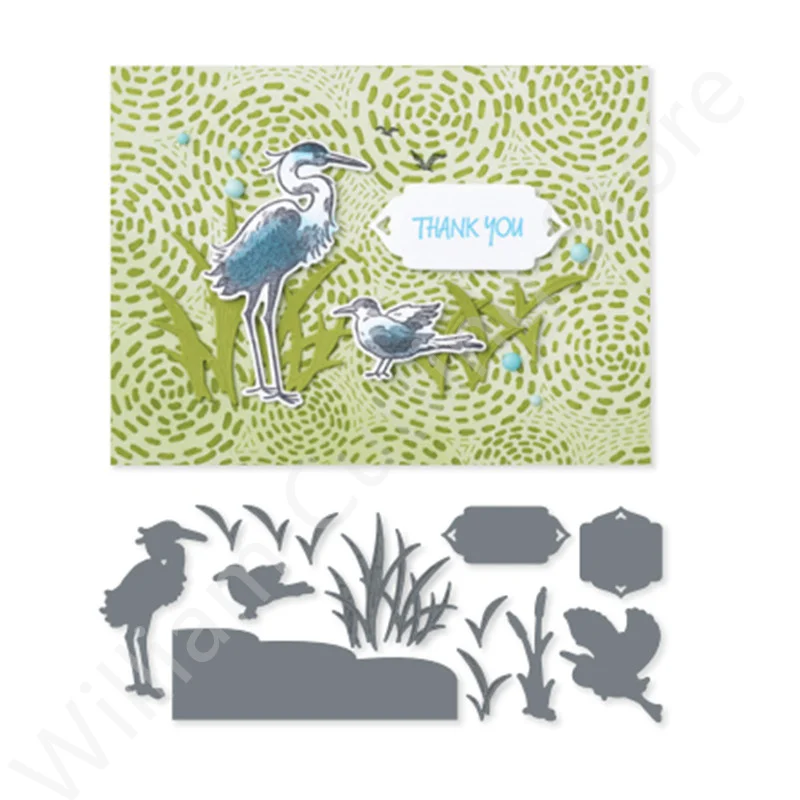 

Heron Habitat Clear Stamps and Metal Cutting Dies For Scrapbooking Diy Embossed Seal Decoration Crafts Cutters New Arrival 2022