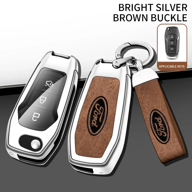

Автомобильный металлический кожаный чехол для дистанционного ключа для Ford Figo 2017 Mondeo 5 Ecosport Puma 2020 Fiesta Mk8 Everest Ranger 3 Fusion F150