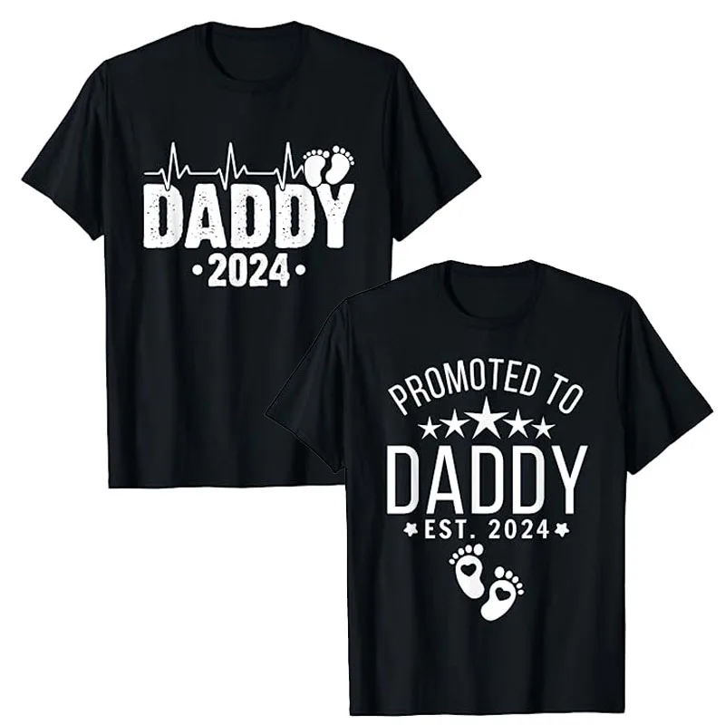 

Mens Promoted To Daddy 2024 for Grandfather Funny Fathers Day T-Shirt New Dad Est 2024 First Time Graphic Tee Tops Husband Gift