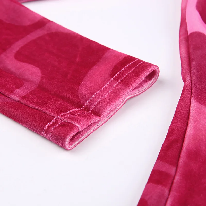 Women's Velvet Ripple Print Round Neck Invisible Zip Slim Long Sleeve One Piece Shorts