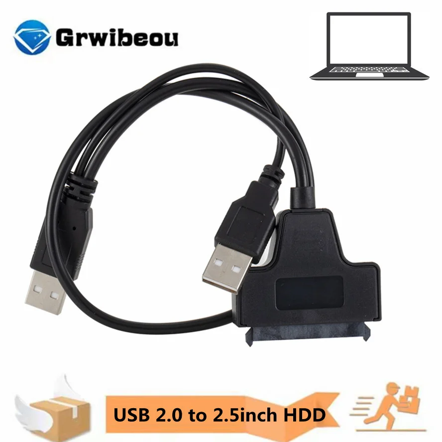 

Кабель Grwibeou USB 2,0 к Sata, USB 2,0 к 2,5 дюймовому жесткому диску 7 + 15pin SATA, жесткий диск для SATA SSD и HDD, адаптер USB 2.0, источник питания