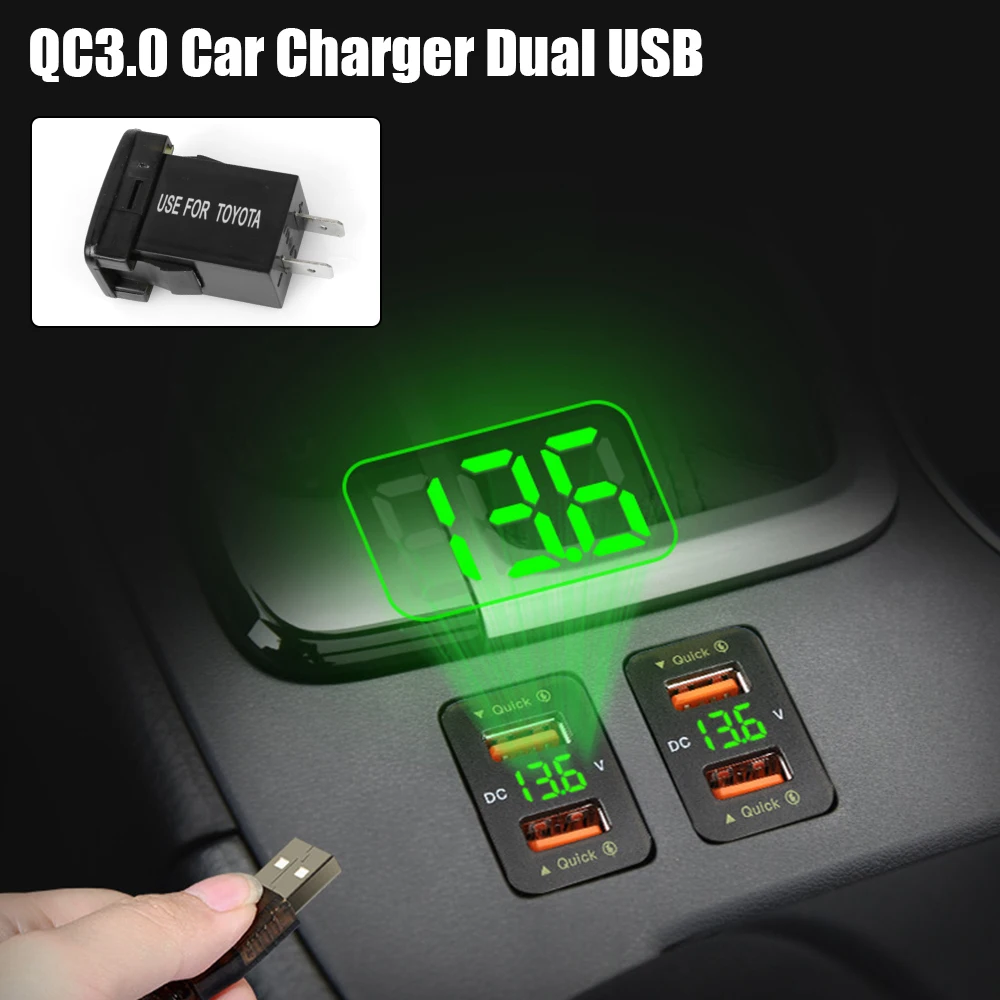 

For Toyota Corolla Yaris Chr Auris RAV4 12V USB Chargers 3.0 Power Adapter Socket LED Indicator Voltmeter Test Car Accessories