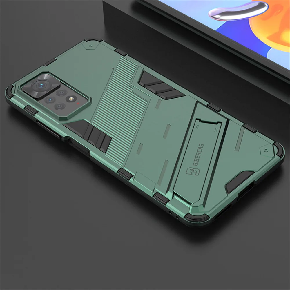 

Xiaomi Redmi Note 11 Global Version Case For Xiaomi Redmi Note 11 11Pro 5G 11S Shockproof Robot Holder Stand Cover Red mi Note11
