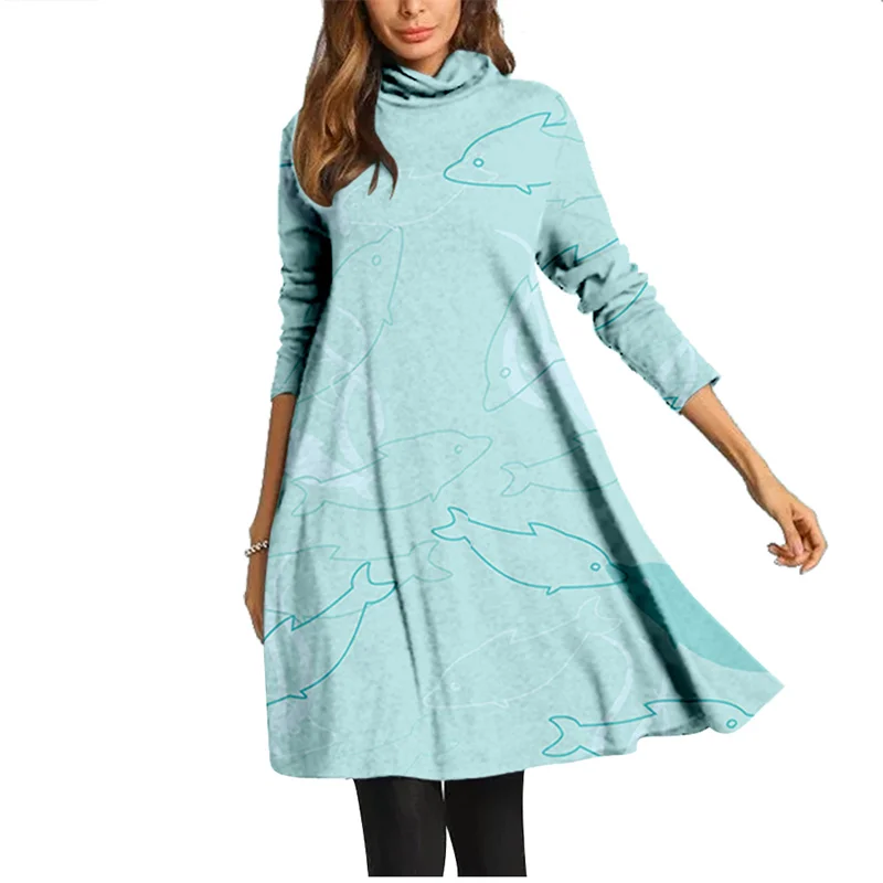 

Spring Summer Long Sleeves Dresses Women Printed Sexy Beach Vintage Clothing Holiday Casual Loose