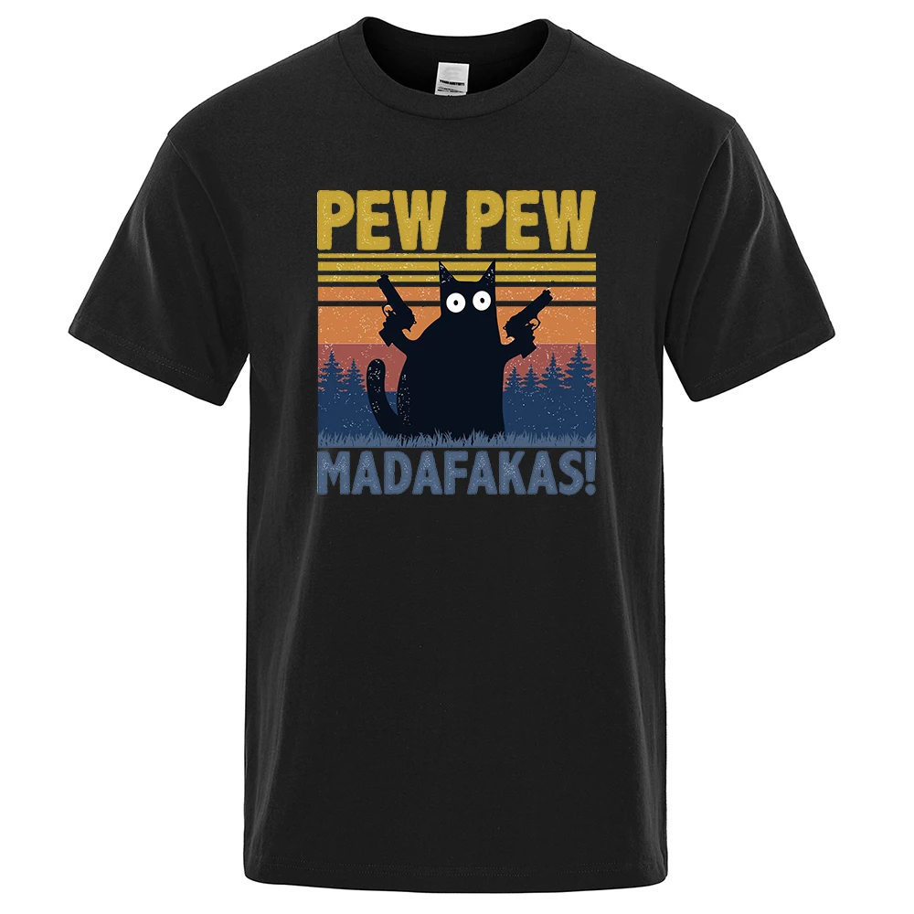 

Pew Pew Madafakas Tshirt Men Short Sleeve Novelty Funny Cat T Shirt Vintage Summer Tops Shirts Tee T-Shirt Crew Neck Streetwear