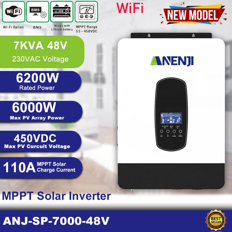 

7KW 4.2KW Hybrid Solar Inverter Photovoltaic Inverter 48V 220VAC Pure Sine Wave Off Grid Inversor 110A Solar Charge Controller
