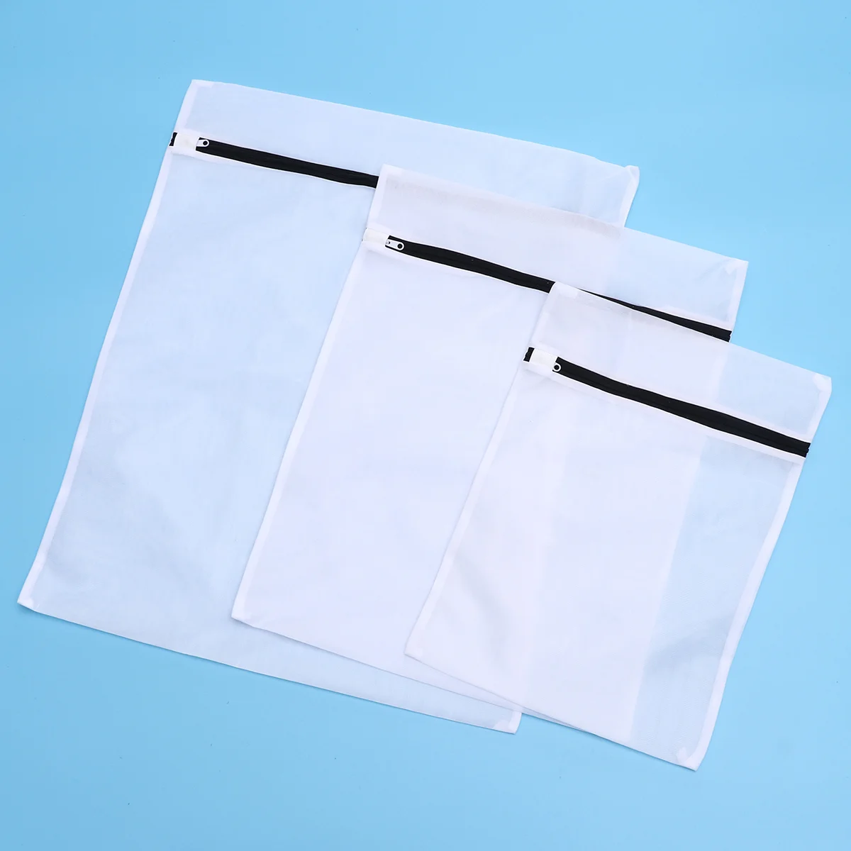 

6PCS Fine Mesh Laundry Bag Sets Polyester Washing Bags Clothes Protection Zipper Pouches (White)