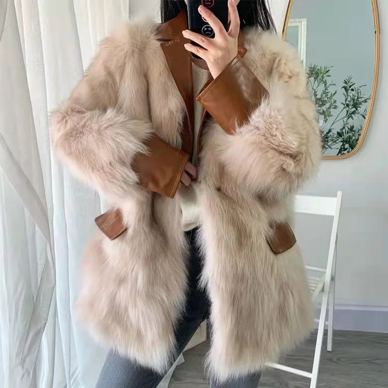 

Autumn Winter New Imitation Fox Fur Coat Female Korean Fashion Loose Imitate Fur Outwear Long Section Is All-in-one Ladies Coats