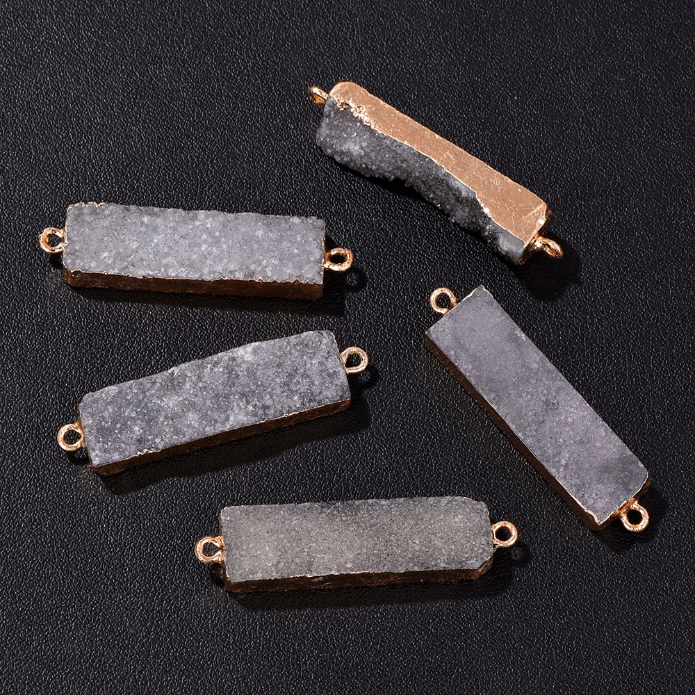 Стильный натуральный агат Druzy Charms разъем прямоугольный кварцевый кристалл