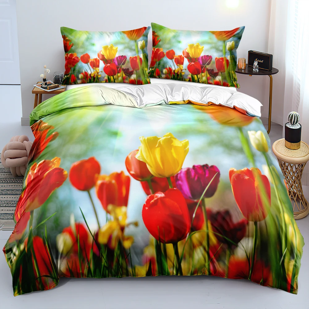 

3D Flower Duvet Cover Sets Colorful Bed Linens Queen Size Quilt/Comforter Case Soft King Bedding Set Pillow Shams Bedclothes