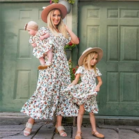 summer mom and daughter floral dress family look white bohemian long dress mother and me clothes matching family outfits